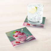 Raspberry Ice Cream in een Roze Koffie Cup Glazen Onderzetter (Schuin)