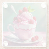 Raspberry Ice Cream in een Roze Koffie Cup Glazen Onderzetter (Achterkant)