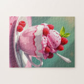 Raspberry Ice Cream in een Roze Koffie Cup Legpuzzel (Horizontaal)