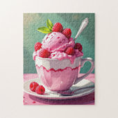 Raspberry Ice Cream in een Roze Koffie Cup Legpuzzel (Verticaal)