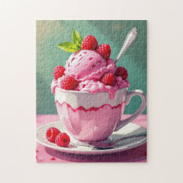 Raspberry Ice Cream in een Roze Koffie Cup Legpuzzel