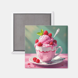 Raspberry Ice Cream in een Roze Koffie Cup Magneet