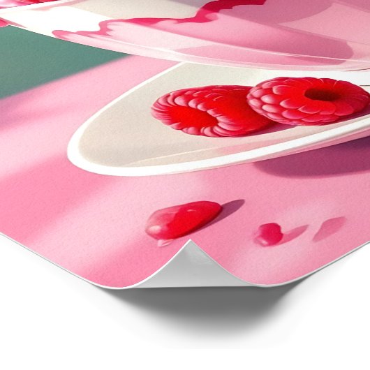 Raspberry Ice Cream in een Roze Koffie Cup Poster (Hoek)