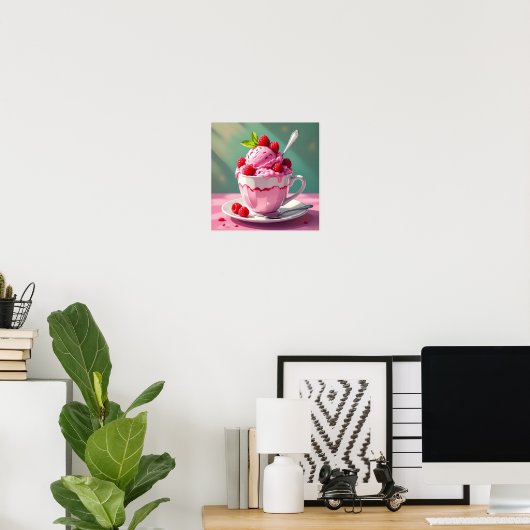 Raspberry Ice Cream in een Roze Koffie Cup Poster (Thuiskantoor)