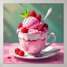Raspberry Ice Cream in een Roze Koffie Cup Poster