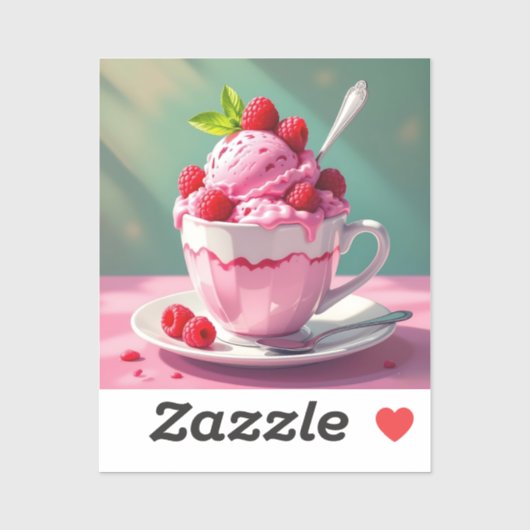 Raspberry Ice Cream in een Roze Koffie Cup Sticker (Vel)