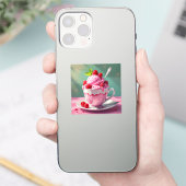 Raspberry Ice Cream in een Roze Koffie Cup Sticker (Telefoon)