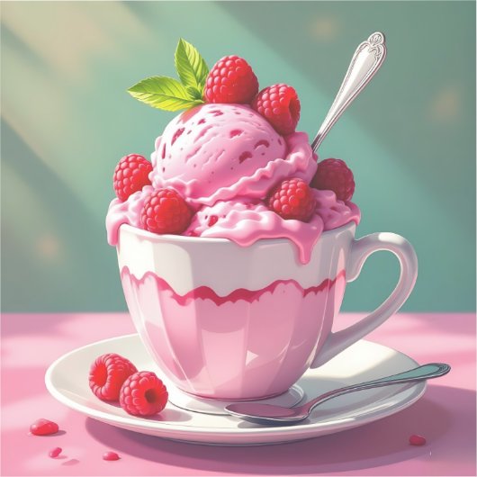Raspberry Ice Cream in een Roze Koffie Cup Sticker (Voorkant)