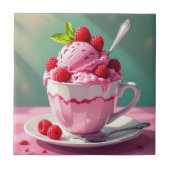 Raspberry Ice Cream in een Roze Koffie Cup Tegeltje (Voorkant)