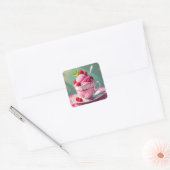 Raspberry Ice Cream in een Roze Koffie Cup Vierkante Sticker (Envelop)