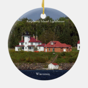Raspberry Island Lighthouse, dubbelzijdig versierd Keramisch Ornament
