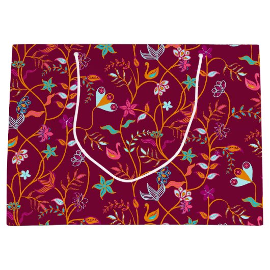 Raspberry Jacobean Patroon Groot Cadeauzakje (Voorkant)