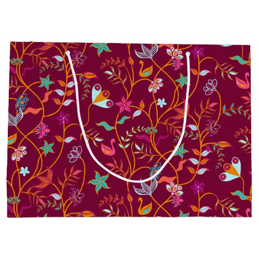 Raspberry Jacobean Patroon Groot Cadeauzakje (Achterkant)