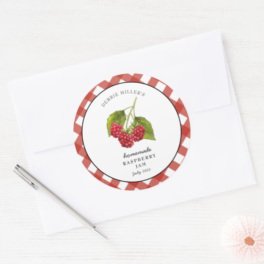 Raspberry Jam Gingham Jar Ronde Sticker (Envelop)