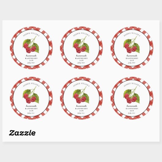 Raspberry Jam Gingham Jar Ronde Sticker (Vel)