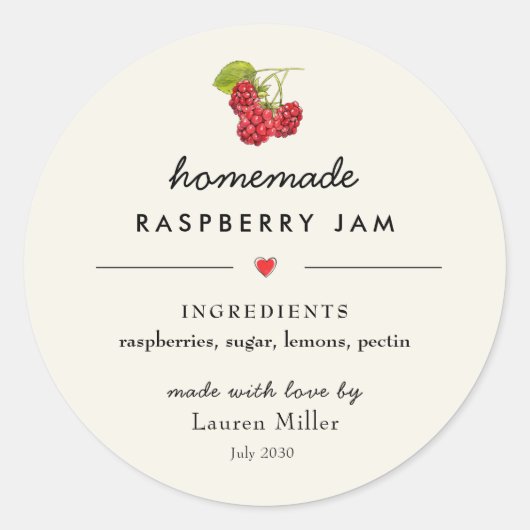 Raspberry Jam Jar Zelfgemaakte Modern Ronde Sticker (Voorkant)