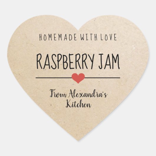 Raspberry jam Kraft papier zelfgemaakt met liefde Hart Sticker (Voorkant)