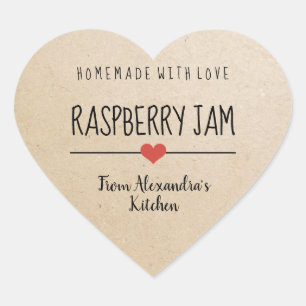 Raspberry jam Kraft papier zelfgemaakt met liefde Hart Sticker