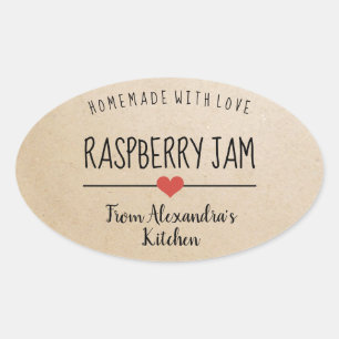 Raspberry jam Kraft papier zelfgemaakt met liefde Ovale Sticker