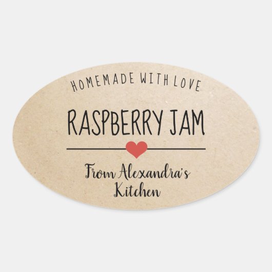 Raspberry jam Kraft papier zelfgemaakt met liefde Ovale Sticker (Voorkant)