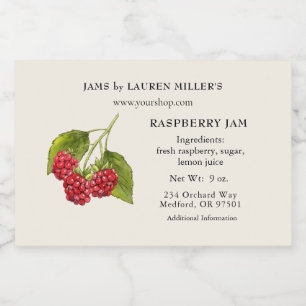 Raspberry Jam Label met ingrediëntenlijst Voedselcontainer Etiket