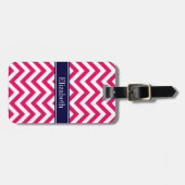 Raspberry Lg Chevron Navy Blue Name Monogram Bagagelabel (Voorkant horizontaal)