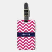 Raspberry Lg Chevron Navy Blue Name Monogram Bagagelabel (Voorkant verticaal)