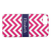 Raspberry Lg Chevron Navy Blue Name Monogram Case-Mate iPhone Case (Achterkant (Horizontaal))