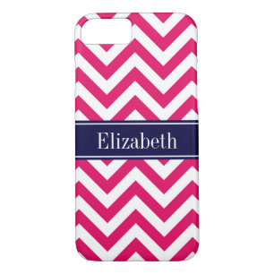 Raspberry Lg Chevron Navy Blue Name Monogram Case-Mate iPhone Case
