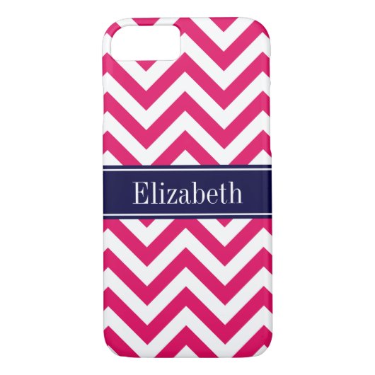 Raspberry Lg Chevron Navy Blue Name Monogram Case-Mate iPhone Case (Achterkant)