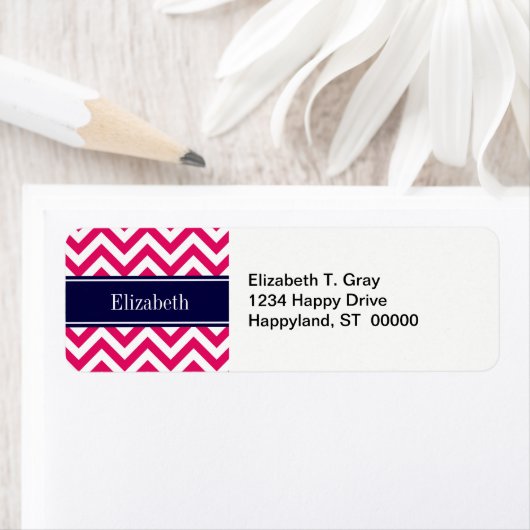 Raspberry Lg Chevron Navy Blue Name Monogram Etiket (Insitu)
