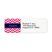 Raspberry Lg Chevron Navy Blue Name Monogram Etiket (Voorkant)