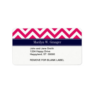 Raspberry Lg Chevron Navy Blue Name Monogram Etiket