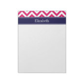 Raspberry Lg Chevron Navy Blue Name Monogram Notitieblok (Linkerzijde)