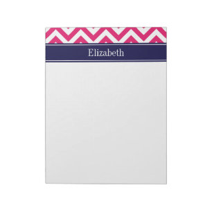 Raspberry Lg Chevron Navy Blue Name Monogram Notitieblok