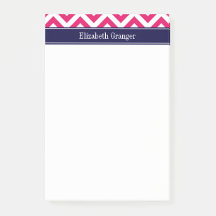 Raspberry Lg Chevron Navy Blue Name Monogram Post-it® Notes