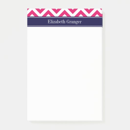 Raspberry Lg Chevron Navy Blue Name Monogram Post-it® Notes (Voorkant)