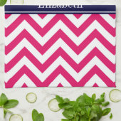 Raspberry Lg Chevron Navy Blue Name Monogram Theedoek (Gevouwen)