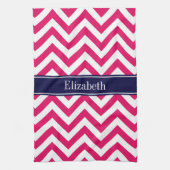 Raspberry Lg Chevron Navy Blue Name Monogram Theedoek (Verticaal)