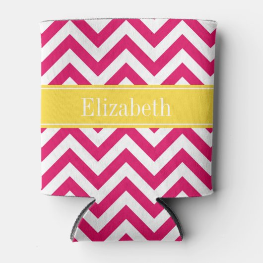 Raspberry Lg Chevron Pineapple Naam Monogram Blikjeskoeler (Voorkant)