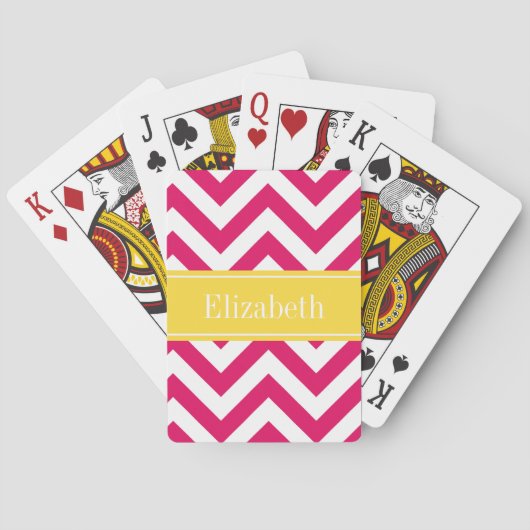 Raspberry Lg Chevron Pineapple Naam Monogram Speelkaarten (Achterkant)