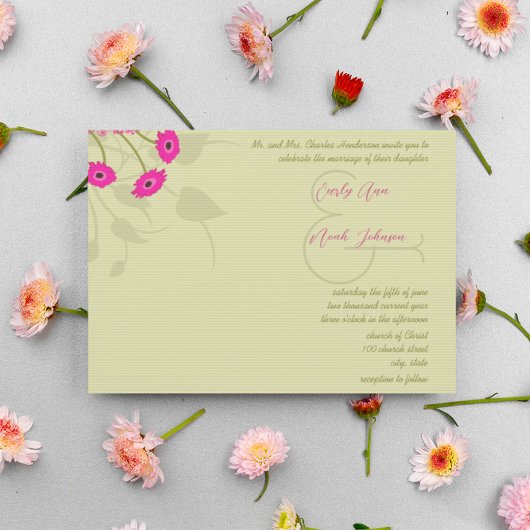 Raspberry Limoen Gerbers Wedding Invitations Kaart