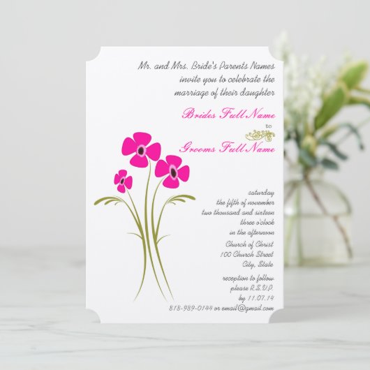 Raspberry Limoen Gerbers Wedding Invitations Kaart (Staand voorkant)