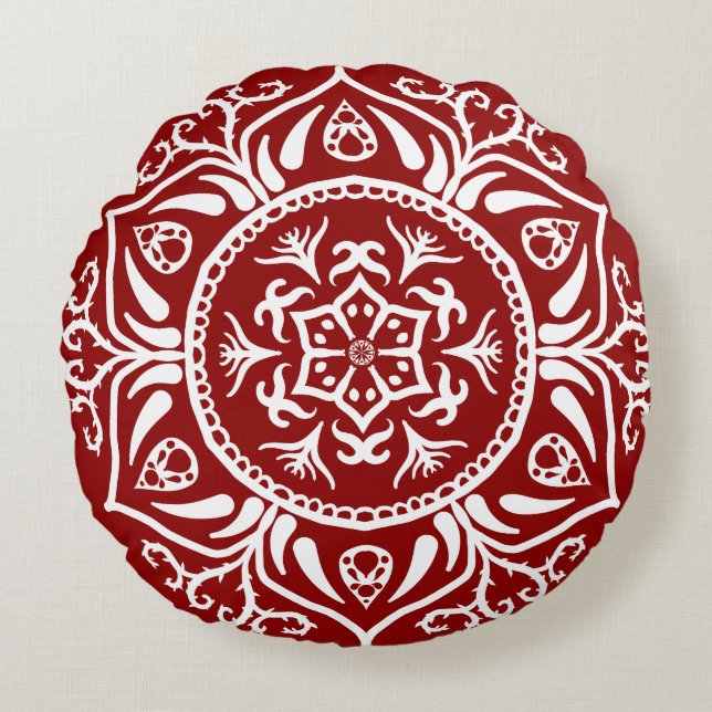 Raspberry Mandala Rond Kussen (Voorkant)