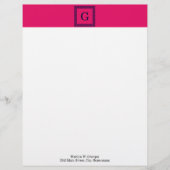 Raspberry, Navy Blauw Griekse sleutel #1 ingelijst Custom Briefhoofd (Voorkant)