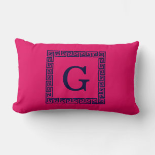 Raspberry, Navy Blauw Griekse sleutel #1 ingelijst Kussen