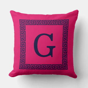 Raspberry, Navy Blauw Griekse sleutel #1 ingelijst Kussen