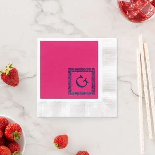 Raspberry, Navy Blauw Griekse sleutel #1 ingelijst Servetten (Insitu)