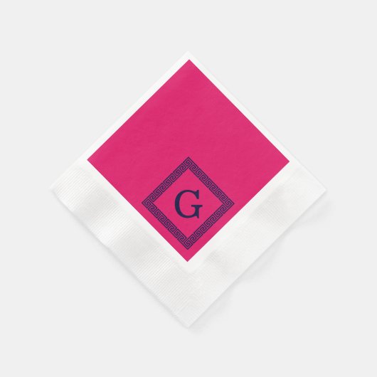 Raspberry, Navy Blauw Griekse sleutel #1 ingelijst Servetten (Hoek)