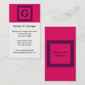 Raspberry, Navy Blauw Griekse sleutel #1 ingelijst Visitekaartje (Voorkant / Achterkant)